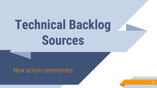 Technical Backlog
Sources
New scrum ceremonies
32
