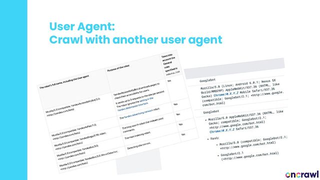User Agent:
Crawl with another user agent
