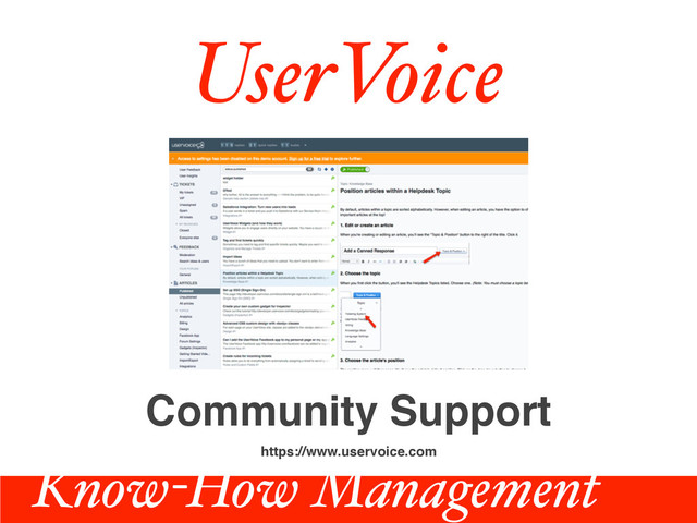 UserVoice
https://www.uservoice.com
Community Support
Know-How Management
