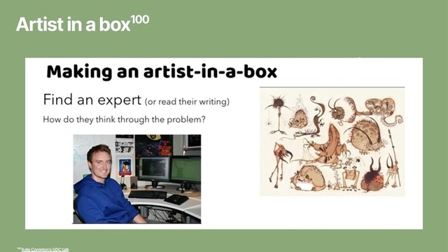 Artist in a box100
100 Kate Compton's GDC talk
