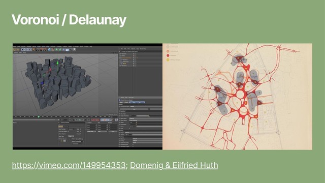 Voronoi / Delaunay
https://vimeo.com/149954353; Domenig & Eilfried Huth
