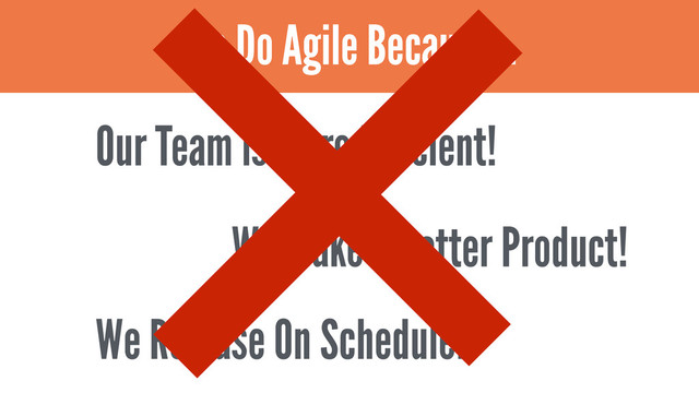 Our Team is More Efficient!
We Do Agile Because…
We Make a Better Product!
We Release On Schedule!
