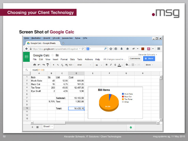 msg systems ag, 11 May 2015
Alexander Schwartz, IT Solutions / Client Technologies
52
Choosing your Client Technology
Screen Shot of Google Calc

