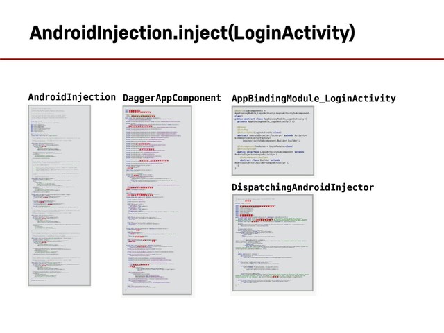 AndroidInjection.inject(LoginActivity)
AndroidInjection.inje
AndroidInjection DaggerAppComponent AppBindingModule_LoginActivity
DispatchingAndroidInjector
