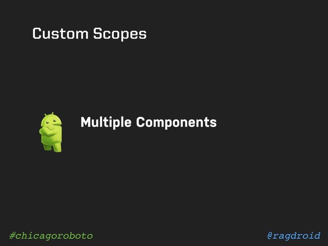 @ragdroid
#chicagoroboto
Custom Scopes
Multiple Components
