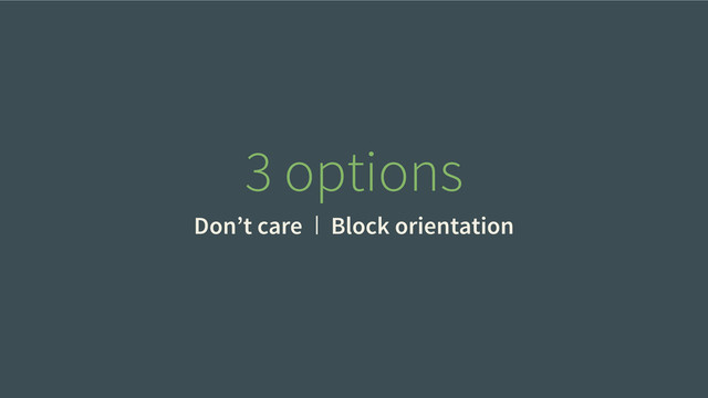 3 options
Don’t care Block orientation
