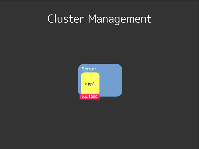 Cluster Management
Server
app1
tcp/8000
