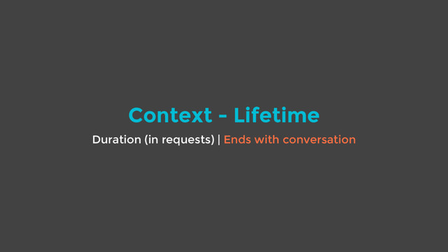 Context - Lifetime
Duration (in requests) | Ends with conversation
