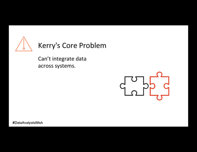 Kerry's Core Problem
Can’t integrate data
across systems.
#DataAnalystsWish
