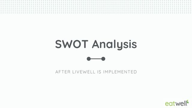 SWOT Analysis
AFTER LIVEWELL IS IMPLEMENTED

