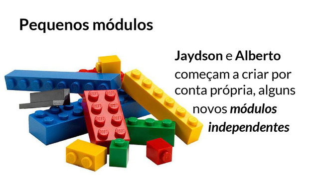 Pequenos módulos
Jaydson e Alberto
começam a criar por
conta própria, alguns
novos módulos
independentes
