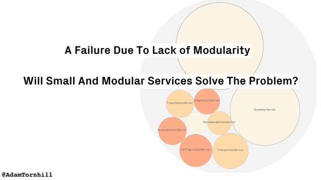 A Failure Due To Lack of Modularity
@AdamTornhill
Will Small And Modular Services Solve The Problem?
