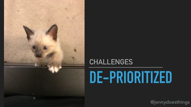 DE-PRIORITIZED
CHALLENGES
@jennydoesthings
