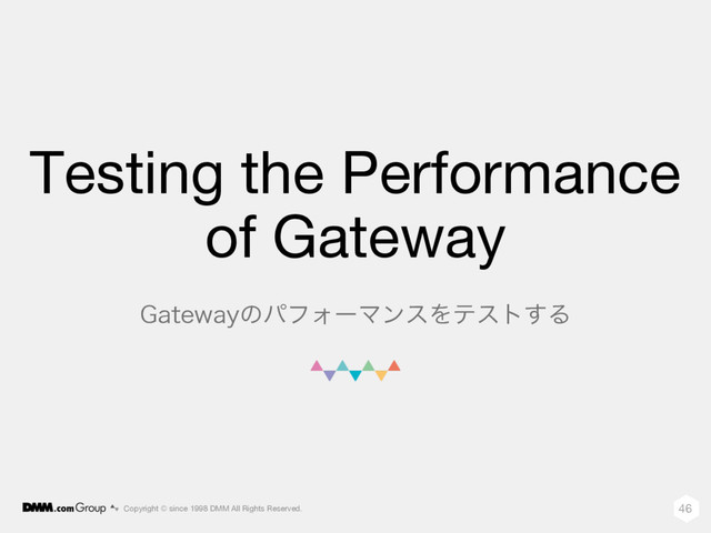 Copyright © since 1998 DMM All Rights Reserved. 46
Testing the Performance
of Gateway
(BUFXBZͷύϑΥʔϚϯεΛςετ͢Δ
