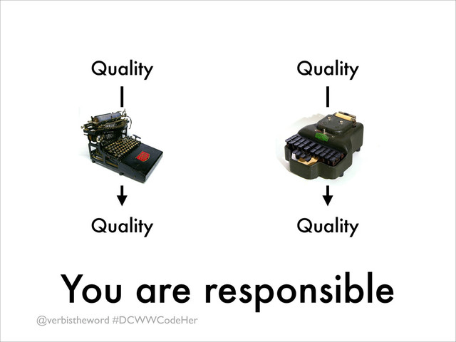 @verbistheword #DCWWCodeHer
You are responsible
Quality
Quality
Quality
Quality

