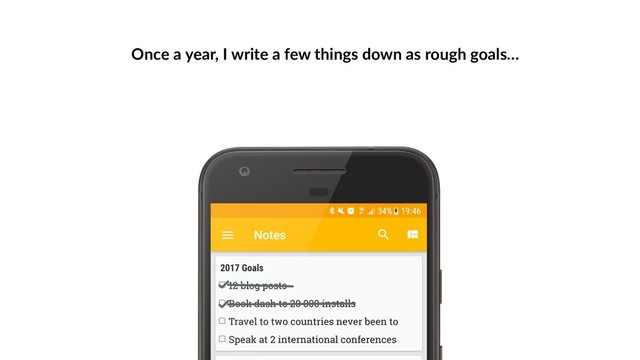 Once a year, I write a few things down as rough goals…

