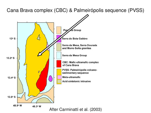 Cana Brava complex (CBC) & Palmeirópolis sequence (PVSS)
After Carminatti et al. (2003)

