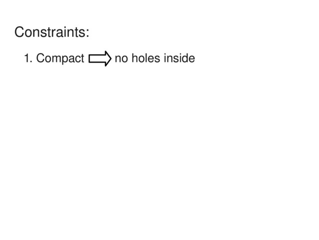 Constraints:
1. Compact no holes inside
