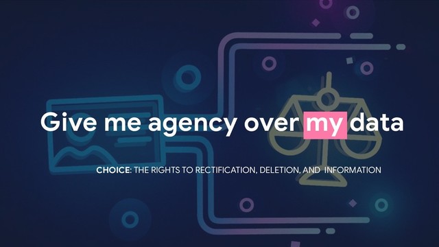 Give me agency over my data
CHOICE: THE RIGHTS TO RECTIFICATION, DELETION, AND INFORMATION
