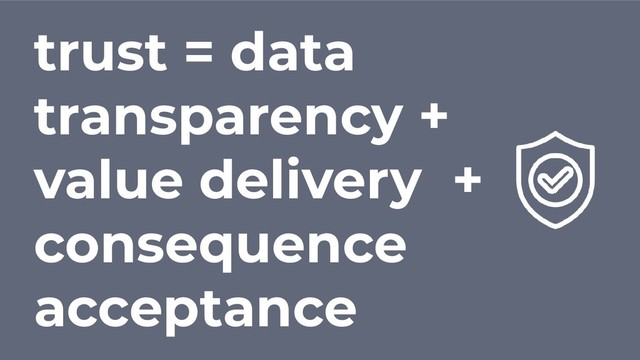 trust = data
transparency +
value delivery +
consequence
acceptance
