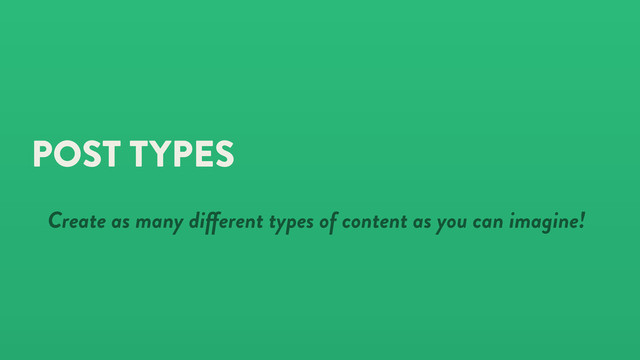 POST TYPES
Create as many di erent types of content as you can imagine!
