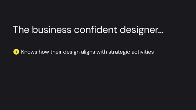 The business confident designer…
1 Knows how their design aligns with strategic activities
