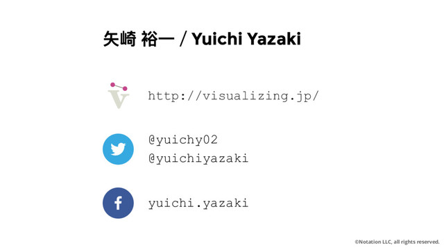 http://visualizing.jp/
©Notation LLC, all rights reserved.
Yuichi Yazaki
Yuichi Yazaki
@yuichy02
@yuichiyazaki
yuichi.yazaki
