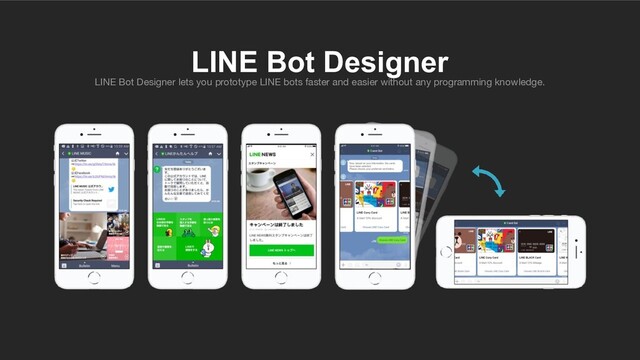LINE Bot Designer lets you prototype LINE bots faster and easier without any programming knowledge.
LINE Bot Designer
