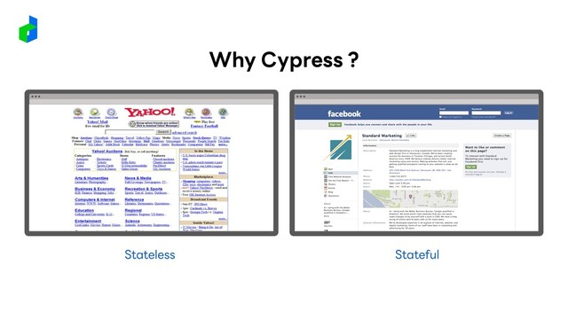 Stateless Stateful
Why Cypress ?

