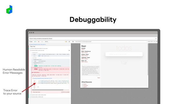 Trace Error
to your source
Human Readable
Error Messages
Debuggability
