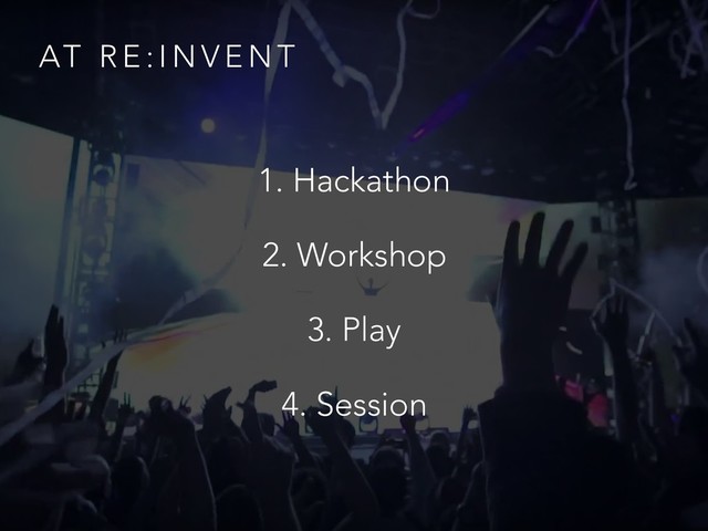 AT R E : I N V E N T
1. Hackathon
2. Workshop
3. Play
4. Session
