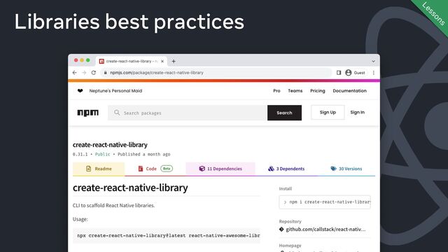 Libraries best practices
Lessons
