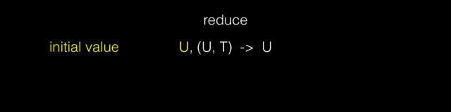 reduce
U, (U, T) -> U
initial value
