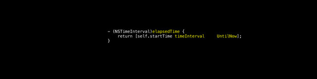 - (NSTimeInterval)elapsedTime {
return [self.startTime timeInterval UntilNow];
}
