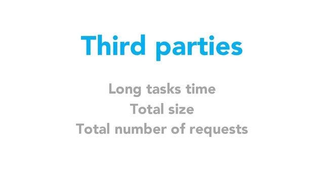 Third parties
Long tasks time
Total size
Total number of requests
