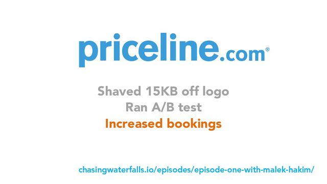 Shaved 15KB off logo
Ran A/B test
Increased bookings
chasingwaterfalls.io/episodes/episode-one-with-malek-hakim/
