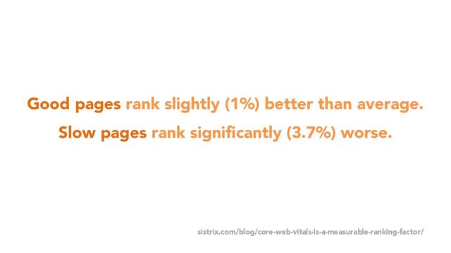 Good pages rank slightly (1%) better than average.
Slow pages rank significantly (3.7%) worse.
sistrix.com/blog/core-web-vitals-is-a-measurable-ranking-factor/

