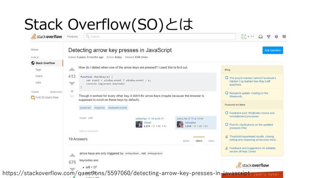 Stack Overflow(SO)とは
https://stackoverflow.com/questions/5597060/detecting-arrow-key-presses-in-javascript
