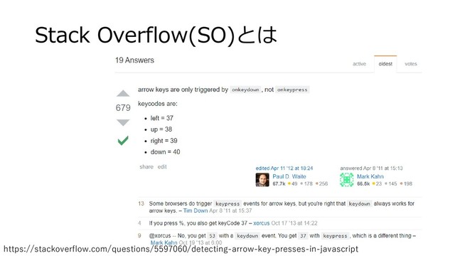 Stack Overflow(SO)とは
https://stackoverflow.com/questions/5597060/detecting-arrow-key-presses-in-javascript
