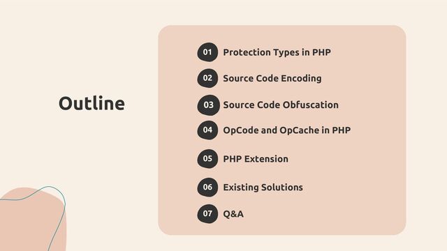02 Source Code Encoding
Outline
01 Protection Types in PHP
03 Source Code Obfuscation
04 OpCode and OpCache in PHP
05 PHP Extension
07 Q&A
06 Existing Solutions
