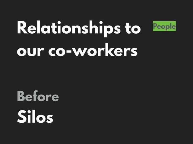 Relationships to
our co-workers
People
Before
Silos
