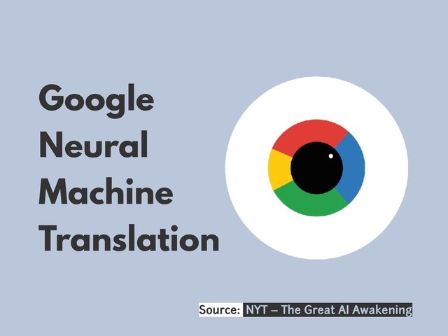 Google
Neural
Machine
Translation
Source: NYT – The Great AI Awakening
