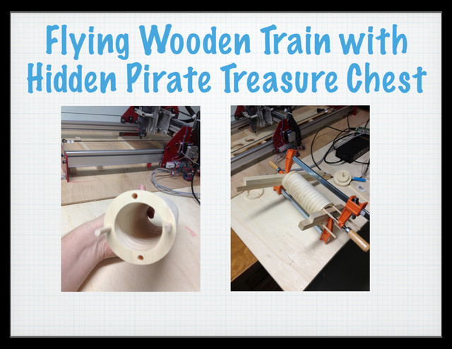 Flying Wooden Train with
Hidden Pirate Treasure Chest
