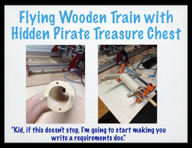 Flying Wooden Train with
Hidden Pirate Treasure Chest
"Kid, if this doesn't stop, I'm going to start making you
write a requirements doc."
