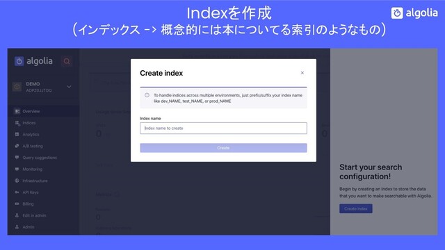Indexを作成
(インデックス -> 概念的には本についてる索引のようなもの)
