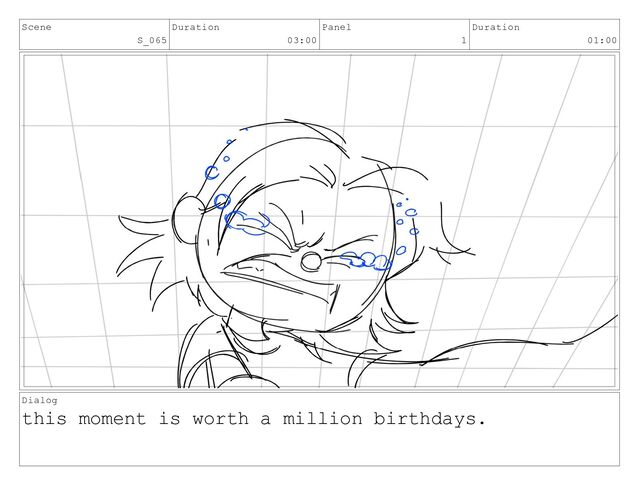Scene
S_065
Duration
03:00
Panel
1
Duration
01:00
Dialog
this moment is worth a million birthdays.
