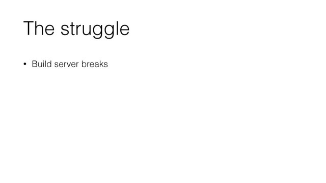 The struggle
• Build server breaks
