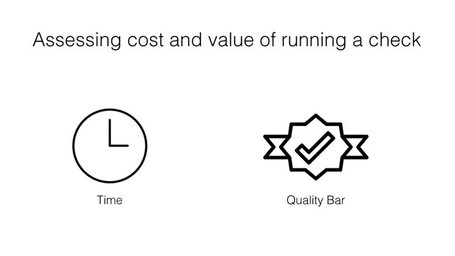 Assessing cost and value of running a check
Quality Bar
Time
