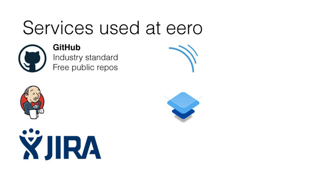 Services used at eero
GitHub
Industry standard
Free public repos
