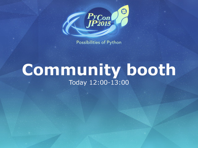 Community booth
Today 12:00-13:00
